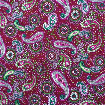 

1 yard Cotton Poplin Fabric for sewing pathwork, dress, cloth, bedding - paisly and circle flower (dark red) (width=140cm)