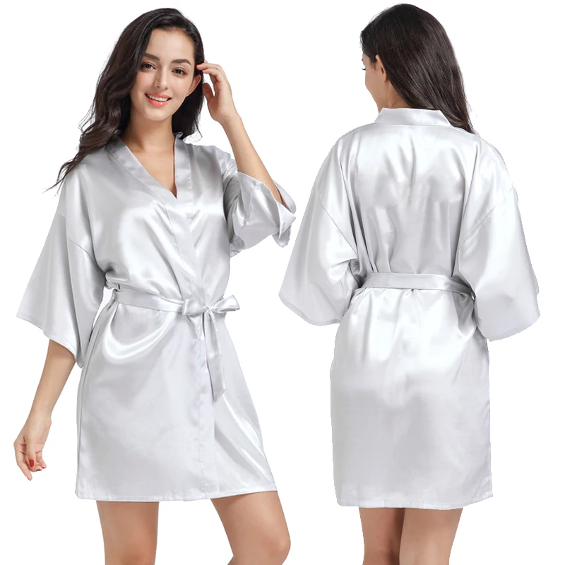 Новое шелковое кимоно халат женский шелковый халат для подружки невесты сексуальные темно-синие халаты Атласный халат женские халаты - Цвет: light gray