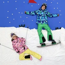 Детский лыжный костюм брендовая ветронепроницаемая Водонепроницаемая теплая зимняя одежда для девочек и мальчиков, штаны Зимняя Лыжная куртка для сноуборда