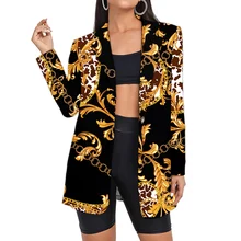 Blazer Baroque à fleurs dorées pour femmes, costume de Camouflage pour femmes, vêtements de bureau à carreaux, vestes longues, Dropshipping, vente en gros, surdimensionné 