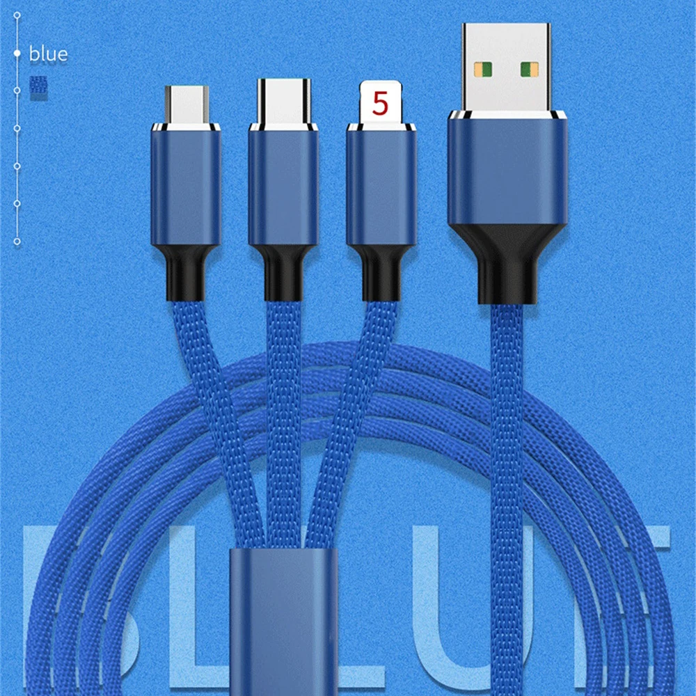 3 в 1 мульти зарядный кабель освещения Тип C Micro USB синхронизация данных Зарядка - Цвет: Синий