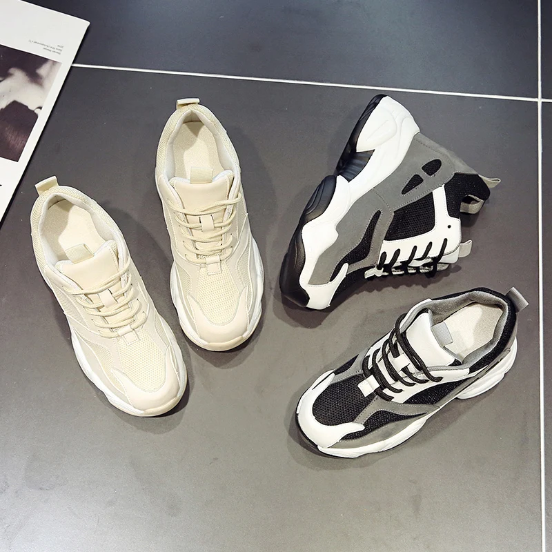 Autumn Women Super High Heel Sneakers Comfortable Round Head Vulcanized Shoes Woman Mesh Running Shoes Ladies Casual Shoes