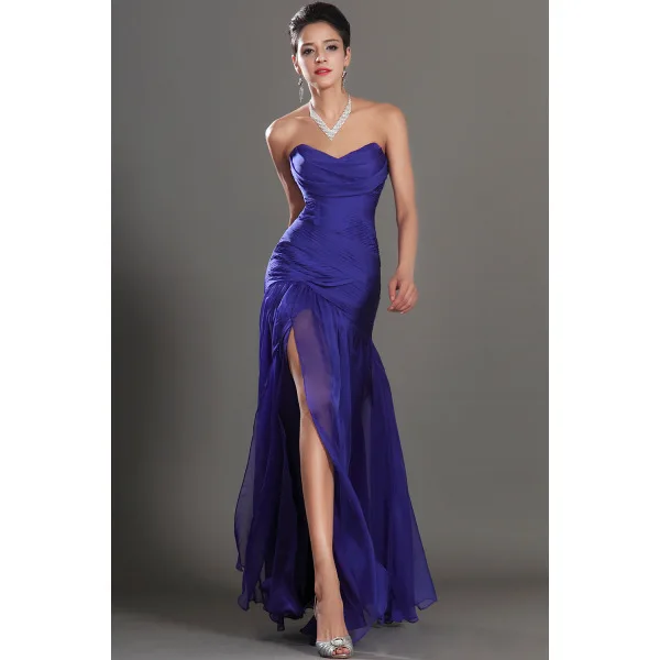

vestido de noiva 2018 Prom party gown Front Silt Sweetheart Chiffon Royal Blue Ankle length Formal Gowns Bridesmaid Dresses