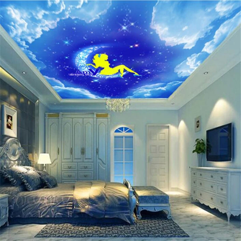 

Drop Shipping Custom Simple Living Room Ceiling Wallpaper Fantasy Star Ceiling Wallpaper Hotel Restaurant 3d Large Mural Ceiling