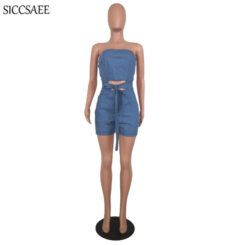 Off Shoulder Tube Jumpsuits Back Zip Solid Color Slash Neck Backless Bodycon Bodysuit Shorts Bandage Playsuits Hole Cut Out