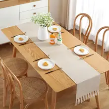 Chemin de Table tissé Style nordique, 1 pièce, drapeau hessien, couleur unie, pompon manuel, serviette de Table en coton et lin, pour la maison