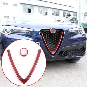 

For Alfa Romeo Stelvio 2017 2018 Car Accessories 2 Pcs Red ABS Front Grill Decoration Frame Trim