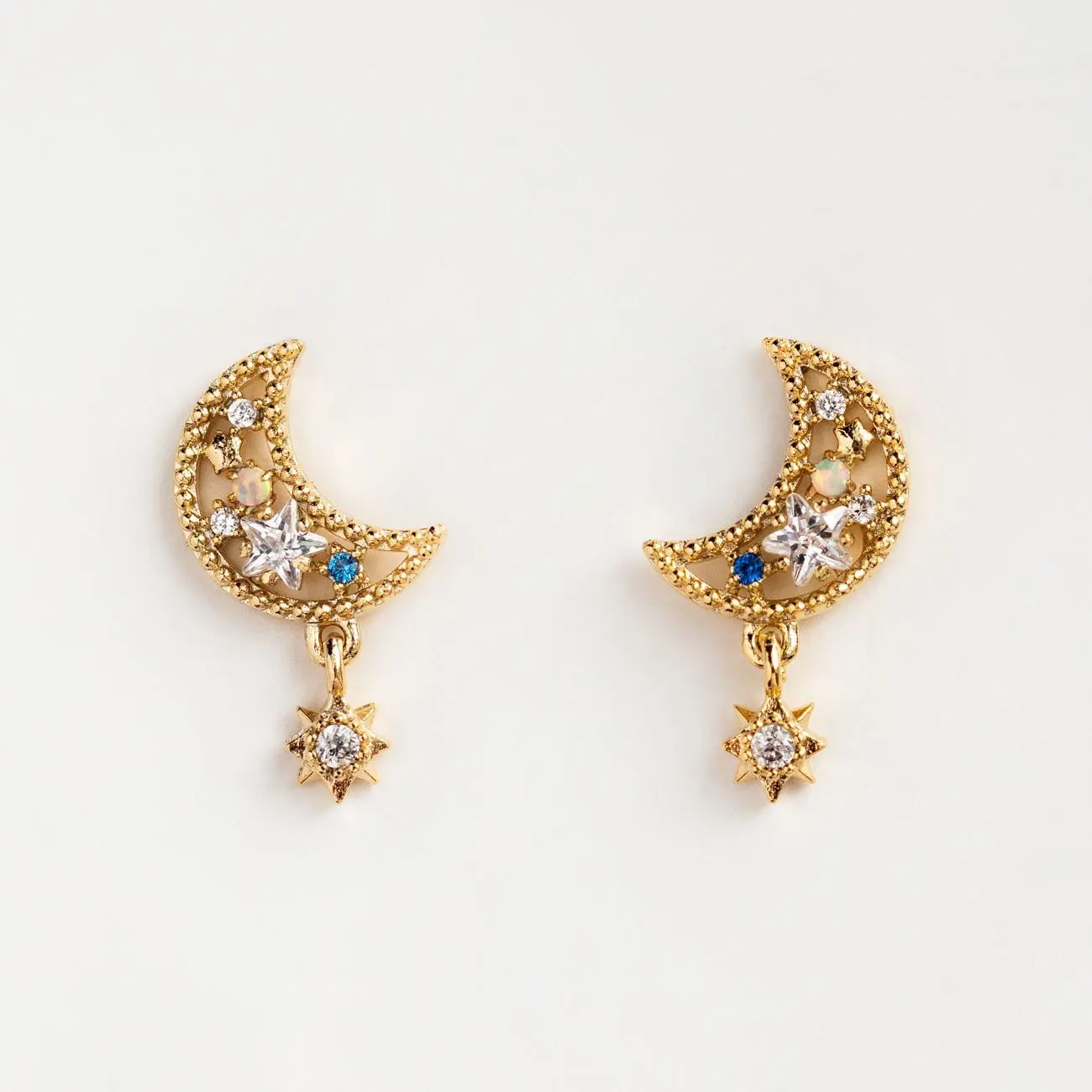 Рождественский подарок Новое поступление ювелирные изделия Золото Серебро Цвет Проложить Белый cz опал элегантность Шарм с Луной и звездой серьги