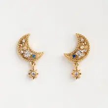 Рождественский подарок Новое поступление ювелирные изделия Золото Серебро Цвет Проложить Белый cz опал элегантность Шарм с Луной и звездой серьги