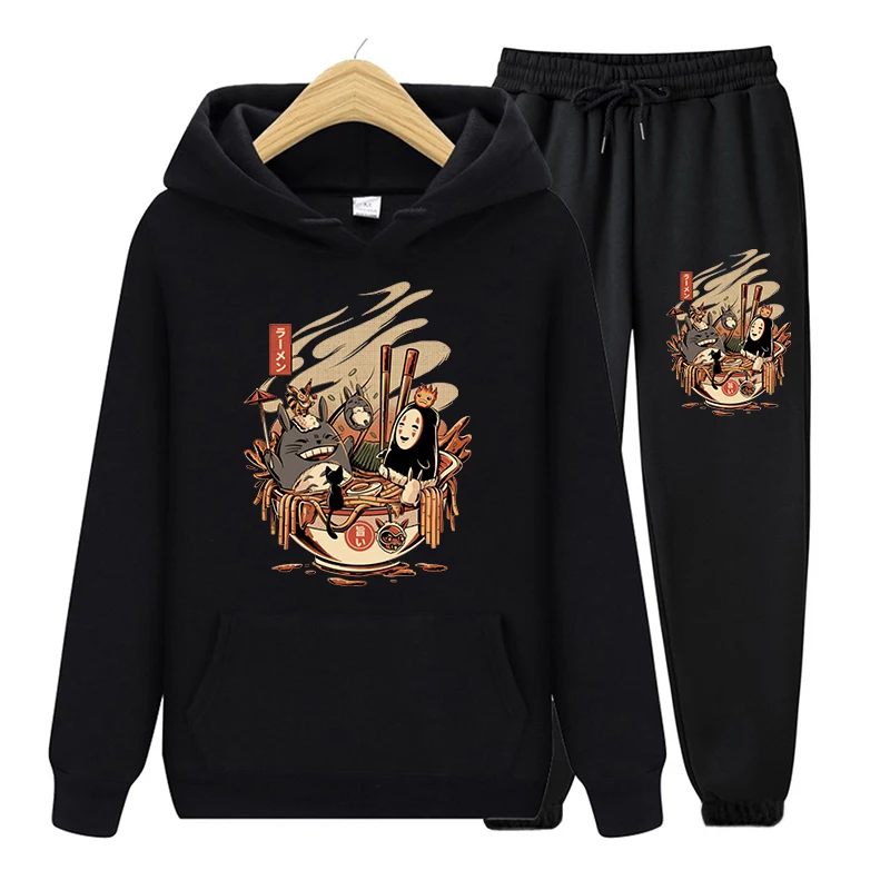 Hoodies Suit Winter Casual Totoro Bowl Of Noodles Tracksuit Women Two Pieces Set Sport Sweatshirts Pullover Long Pants Outfits |