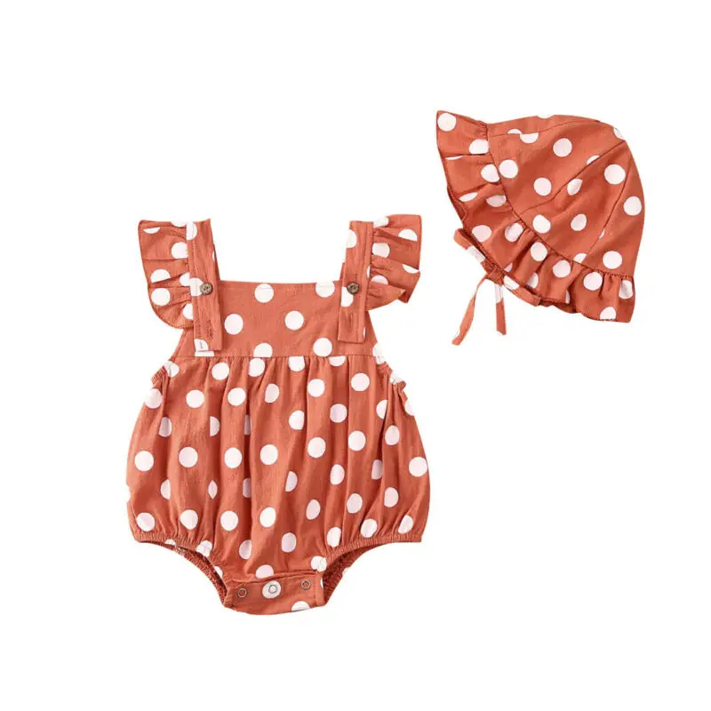 

newborn baby girl dots romper with sun hat infant new born girl summer ruffle rompers