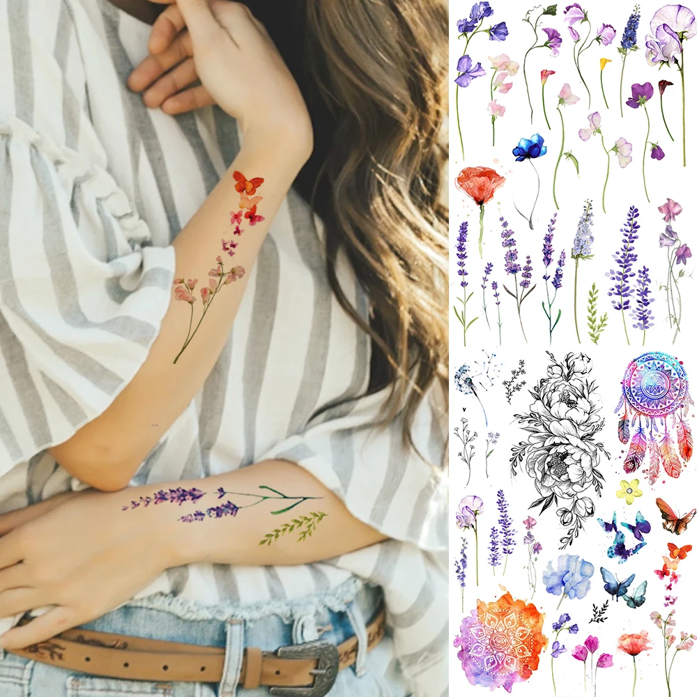 Tatouage Cheville Femme Fleur Tatouage Temporaire À Motif Floral Pour Femme, Autocollant À L'aquarelle  Lavande, Fleur De Gloire Du Matin, Sexy, Personnalisé, Flash, Fausse  Cheville Pour Filles - Tatouages Éphémères - AliExpress