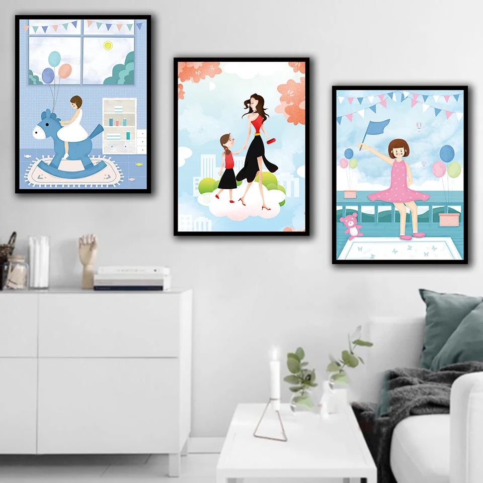 

Happy holiday for abstract cartoon kids Nordic Style Wall Art Canvas Print Painting Modern Living Room Decor Picture