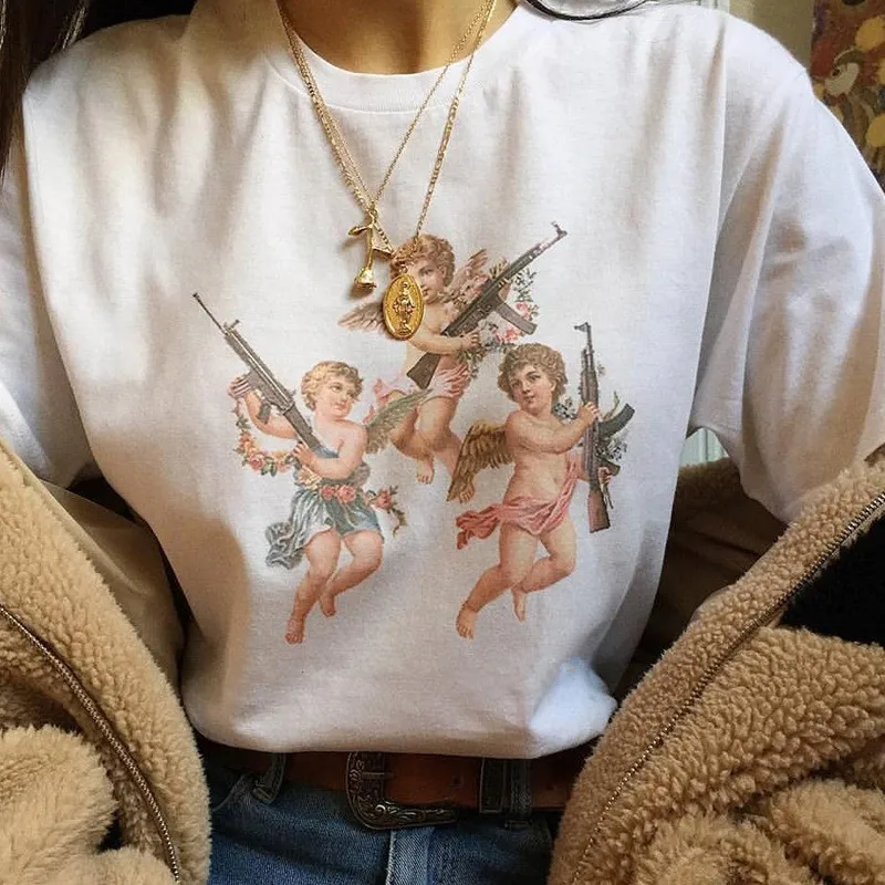 Женская футболка с короткими рукавами и круглым вырезом Angel 90s модная Винтажная