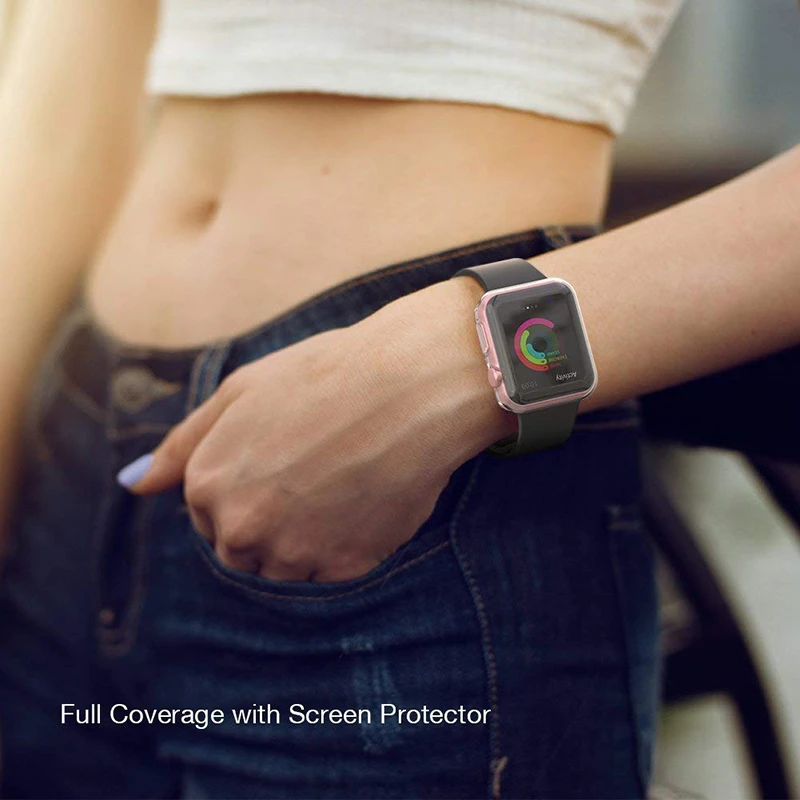 Пластиковый силиконовый защитный чехол для Apple Watch 4 3 2 1 40 мм 44 мм 360 Прозрачная Обложка из полиуретана полная для Iwatch 38 мм 42 мм