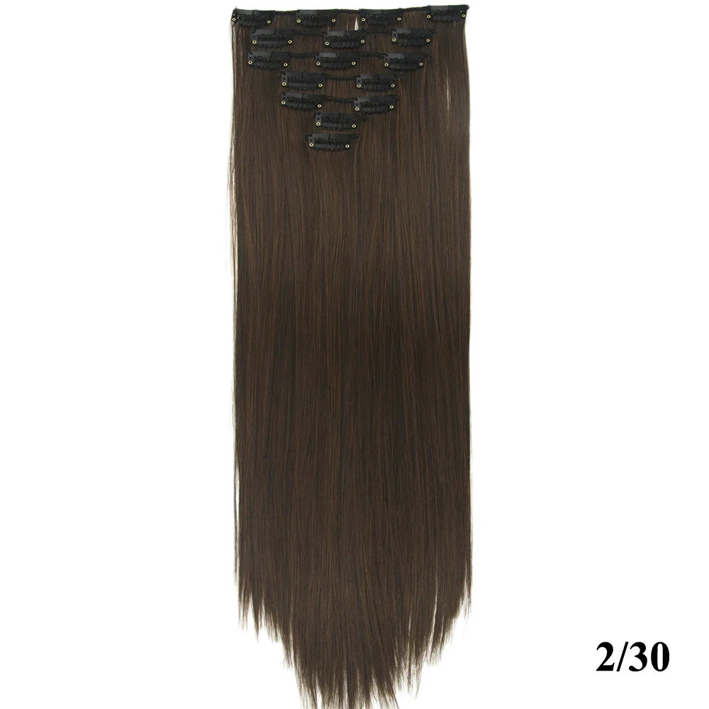 Soowee 24 дюймов 7 шт./компл. синтетический Высокая Температура волокно прямой чёрный; коричневый эффектом деграде(переход от темного к волосы на заколках для наращивания, 16 клипс, парик, заколки, заколки для волос