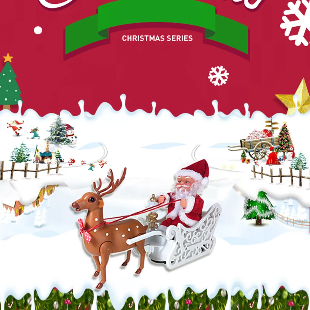 Кукла Санта-Клаус, олень, сани, электрический универсальный автомобиль с музыкой, детская Рождественская электрическая игрушка, кукла, домашний Рождественский Декор, подарки