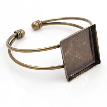 

High Quality 25mm Bronze Plated Square Bangle Base Bracelet Blank Findings Tray Bezel Setting Cabochon Cameo (L1-13)