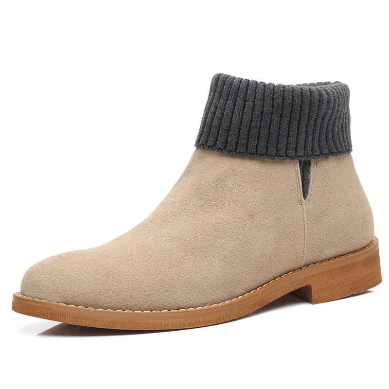 

Nubuck Leather Chelsea Ankle Boots For Men Height Increasing Flats Sock Botas Spring Autumn Male Casual Shoes
