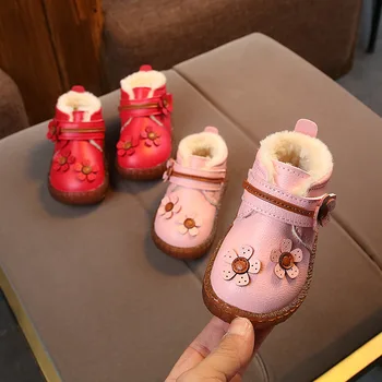 

Baby Girl Shoes Winter Newborn Snow Boots for 1-3 Years Old Infant Girl Leather Ankle Boots Cute Flower Kids Girl Shoes D06294
