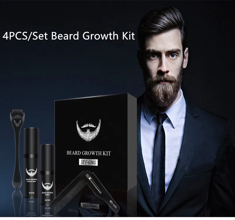 Conjunto de Crescimento do Cabelo Crescimento da Barba Barbe Barba Crescimento Enhancer Essentital Soro Óleo 4 Pçs – Set Kit