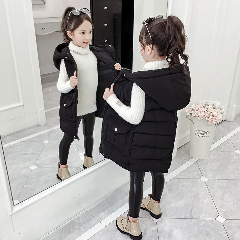 Fashion Girl Vests Spring Autumn Childrens Coats Girls Solid Color Sleeveless Waistcoats for Teenage Toddler Clothes 8 to 12Year