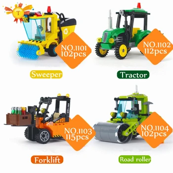 

1101-04 City Series Sweeper Road Roller Forklift Truck Tractor Construction Model Building Block Children Toys