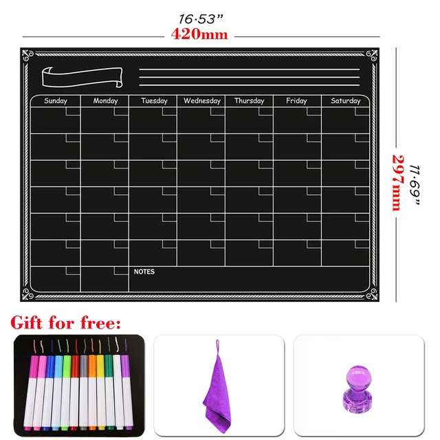 A3 Size Magnetic Blackboard Week Month Planner Calendar Fridge Sticker Dry  Erase Board Children Chalkboard Table