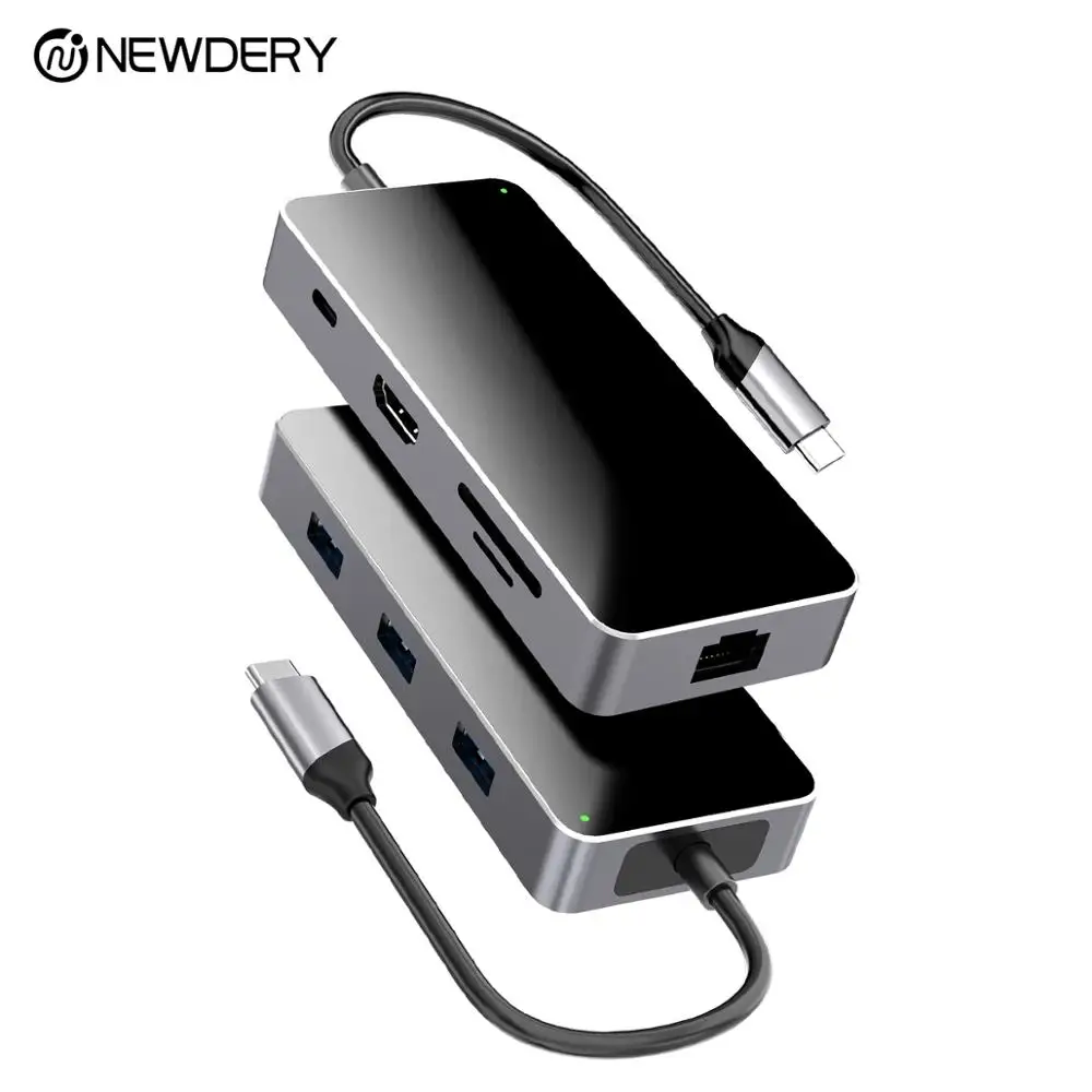 NEWDERY USB C концентратор 8 в 1 многопортовый адаптер с HDMI, USB 3,0, RJ45 SD/TF слот для карт памяти подходит для MacBook Air/Pro всех устройств типа c