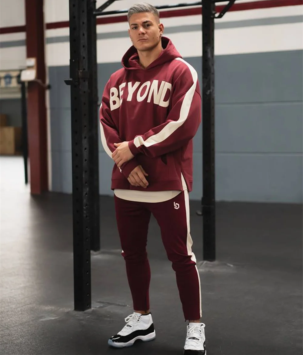 Спортивная одежда для бега наборы мужская Толстовка Jogger Спортивные штаны Фитнес Толстовка Брюки мужские для пробежки тренировки беговой костюм, фирменная одежда