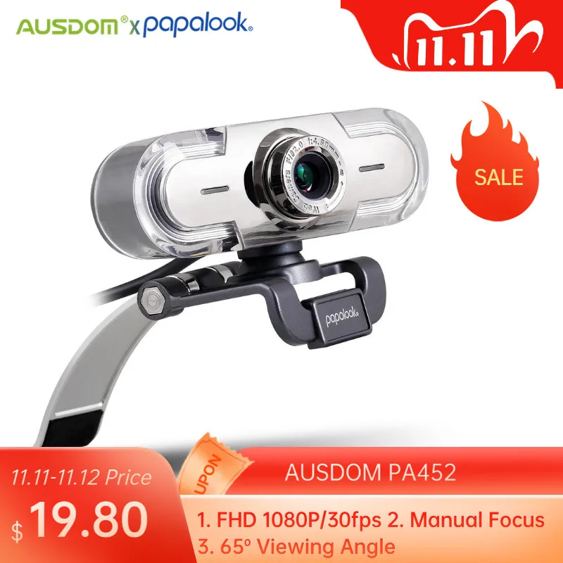 

PAPALOOK PA452 PC Webcam Full HD 1080P USB WEB Camera with Microphone LED Light Video Mini Webcams for Computer Gaming Stream