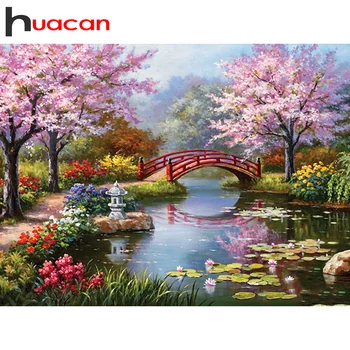 

Huacan 5d Diamond Painting Landscape Tree Full Drill Square/Round Diamond Embroidery Flower Handmade Craft Kit Home Decor