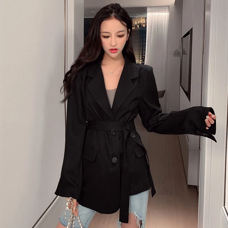 High Quality Long Sleeve OL Blazer Women All-match Business Slim Women Suit Single-breasted Womens Tops and Blouses With Belt