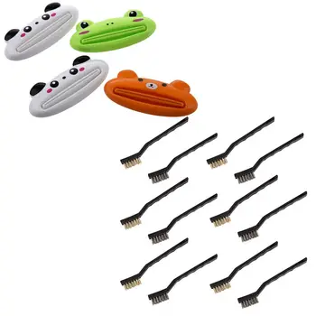 

4Pcs Home Bathroom Toothpaste Cream Heart-Shape Cartoon Squeezer with Pack of 12 Mini Wire Brush Set