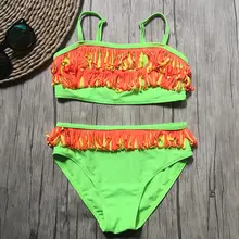 От 5 до 14 лет, купальный костюм, комплект бикини для девочек-подростков с бахромой и бахромой, детский купальник из двух частей, купальный костюм для больших девочек, детская одежда для плавания