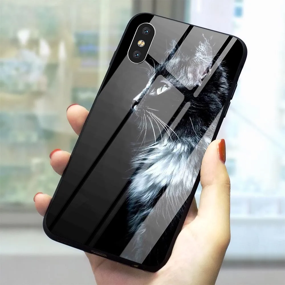 Butterfly Stand On The Cat Nose Tempered Glass Phone Cover For iPhone 5 Case 5S SE 6 6S 7 8/6 8 Plus X XS XR Xs Max | Мобильные