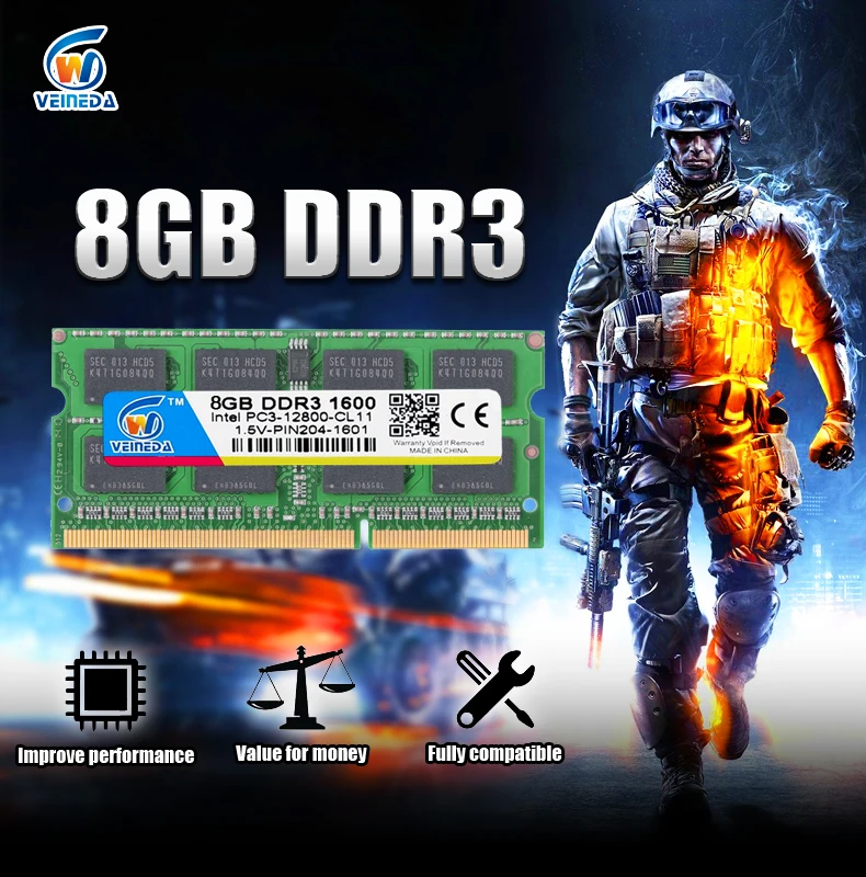 VEINEDA 8 гб DDR3 оперативная память ddr3 1600 PC3-12800 Sodimm Ram ddr 3 Comptaible 1333 мгц для ноутбука