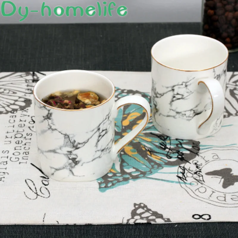 

8.5*9.2cm European Style Phnom Penh White Gray Marble Pattern Ceramic Mug Restaurant Household Bone China Milk Coffee Tea Cup