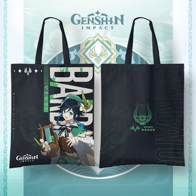 Genshin Impact Anime Cosplay Baal Kazuha Canvas Tote Bag Zhongli Yoimiya Xiao Ayaka Ganyu Hu Tao Klee Kids Collection Gifts Venti