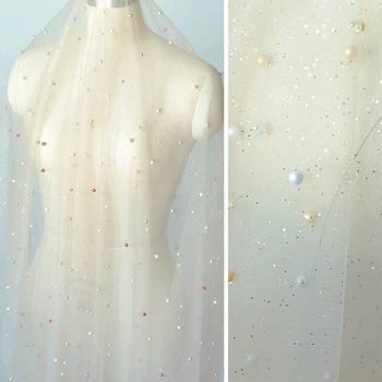

9 Colors in stock shiny glitters net tulle lace fabric with beads gorgeous! Beaded tulle lace for wedding veils, girls dress sew