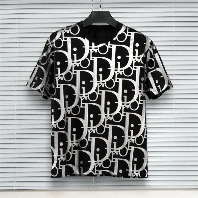 2021 Spring and Summer New CD Letter Reflective Printing Men's and Women's Fashion Loose Short Sleeve T-shirt Round Neck Top