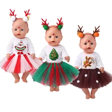 

43 Cm Baby Dolls Clothes Christmas Deer Suit American Doll Skirt Newborn Dress Baby Toys Fit 18 Inch Girls Doll f943