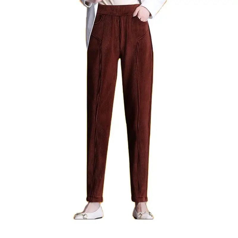 khaki pants S-4XL Winter NewHigh Quality Corduroy Harem Pants Autumn Sweatpants Women Clothing High Waist Straight Leg Warm Casual Trousers womens clothing Pants & Capris