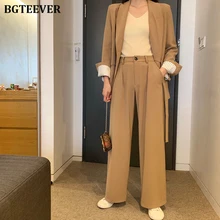 Винтажный свободный брючный костюм Женская куртка со шнуровкой и прямые брюки женский Блейзер Костюмы осень комплект из 2 предметов Блейзер комплект Femme