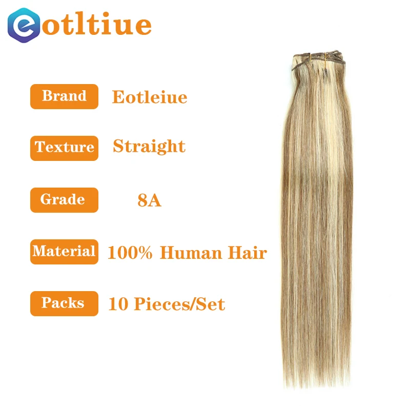 Eotltiue Clip In Hair Extensions Human Hair 16-24 Inch 160G 10Pcs/Set Machine Made Remy Brazilian Straight 100% Human