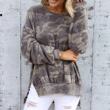 

Camouflage Long Sleeve Sweater Women Ripped Holes Vintage Knitted Sweaters Autumn Winter Knit Wear Pullover Pull Jumpers