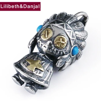 

Ethnic Indian Witchcraft Doll Pendant Pure 925 Sterling silver Free black leather Rope Men Women Necklace Pendant Jewelry P028