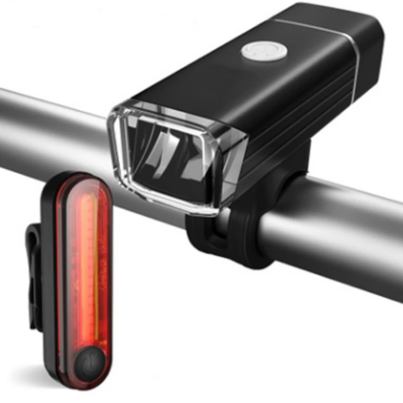 2pcs Bike Lights Rechargeable 300 Lumens Bicycle LED Lights Front Headlight + Rear Taillight Bicycle Flashlight Warning Lights