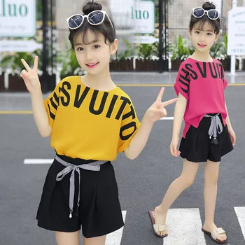 

2020 Spring New Girls Clothing Sets Children Tracksuit Fashion Set Kids Clothes Set Teenage Girls Sports Suit T-shirts + Shorts
