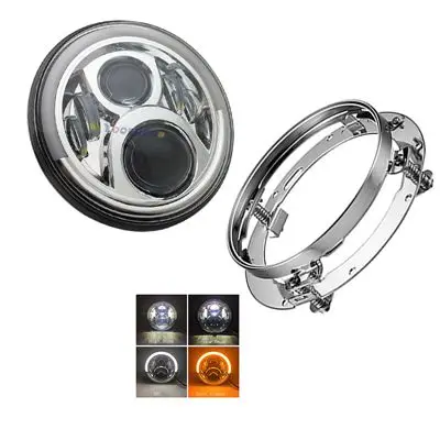 60W CHROME C Дюймов круглые светодиодные фары дальнего ближнего света подсветка Angel Eyes DRL фары для мотоцикла Чоппер Кафе Racer Bobber curiers - Цвет: 60W CHROME C